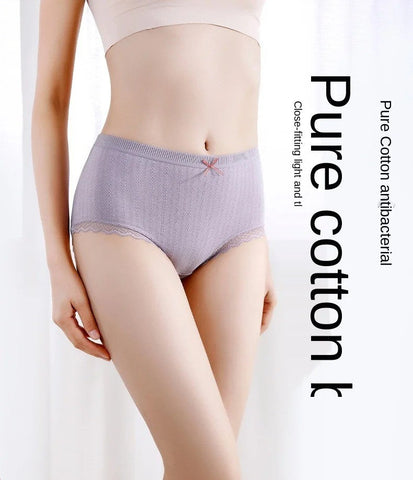 Women's Mid Waist Cotton Briefs High Quality Breathable Lace Underwear